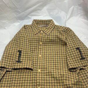 MEN’S Pepsi Yellow & Blue Plaid Button Down Short Sleeve Shirt Size L